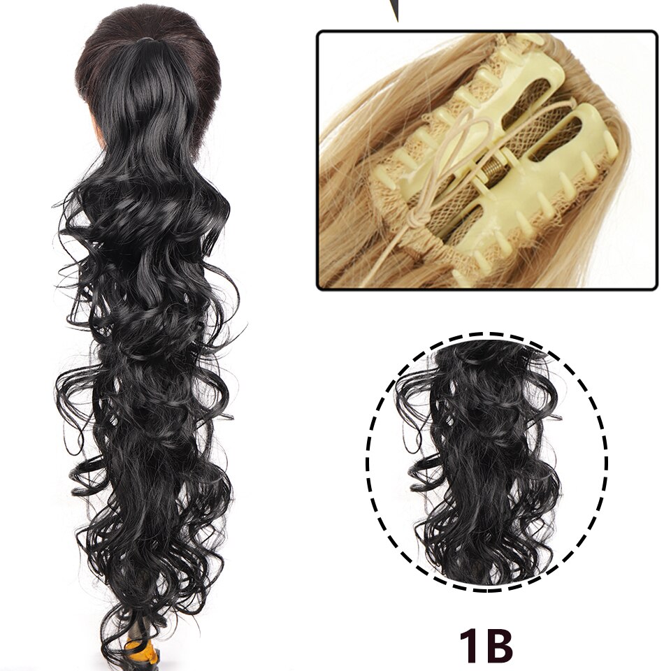 SEEANO Synthetic Claw Clip Ponytail Hair Extension Big Wave Ponytail Hair Extension Ladies Ponytail Wig Yellow Black Brown: NC/4HL