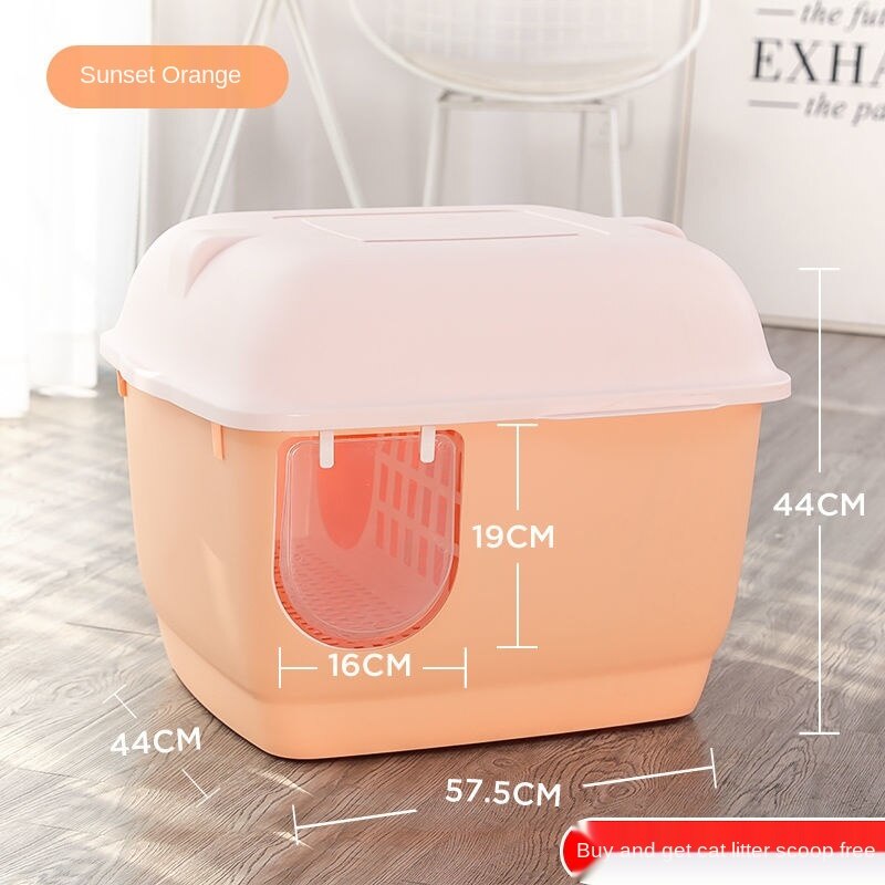 Caja de arena moderna para pasillo, desodorante de inodoro de gran tamaño, canal largo, completamente cerrado, a prueba de salpicaduras, suministros para gatos: T