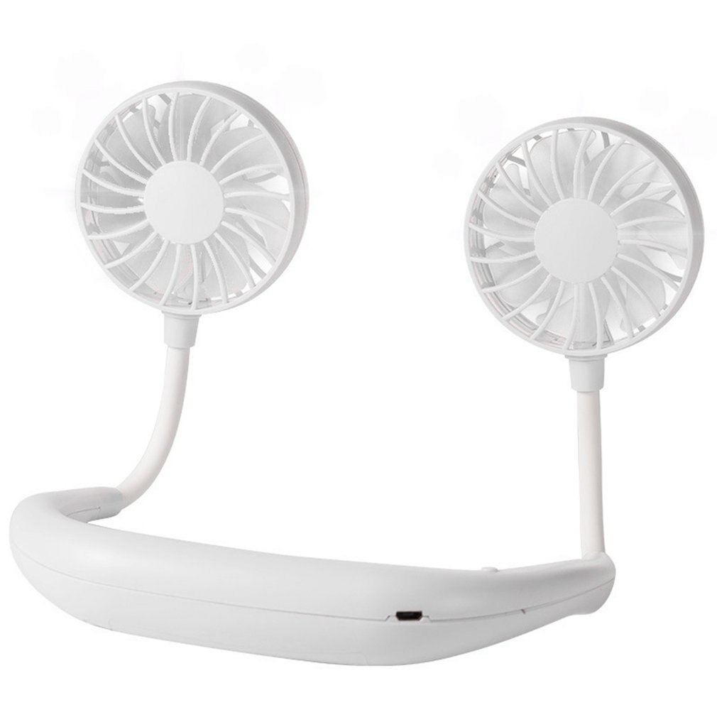 USB mini hanging neck fan portable leafless small fan mini hanging neck lazy ultra-quiet electric fan: White