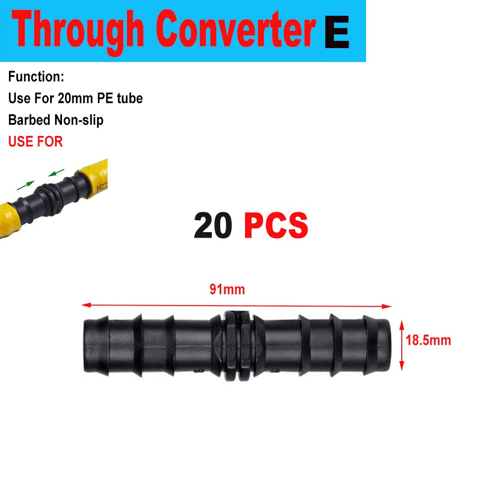 20/50pcs Micro Drip Irrigation Connectors End Plug Tee Elbow Equal Barb Connector 16mm 20mm Hose Folding Clip Micro Drip Adapter: E x 20 pcs x 91mm