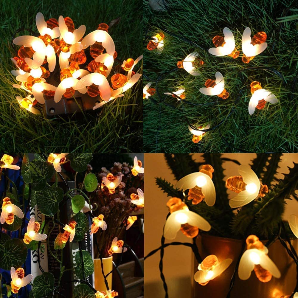 USB/Battery/Solar Powered String Lights Waterproof 20 Cute Honeybee LED Lights Home Outdoor Party Garden Garland: Warm White 20LEDS