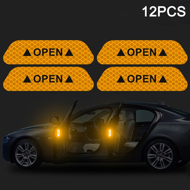 Car Reflective Strips Sticker Warning Tape Night Open Door Sign Decal Anti-Collision Mark ASD88: yellow  12pcs