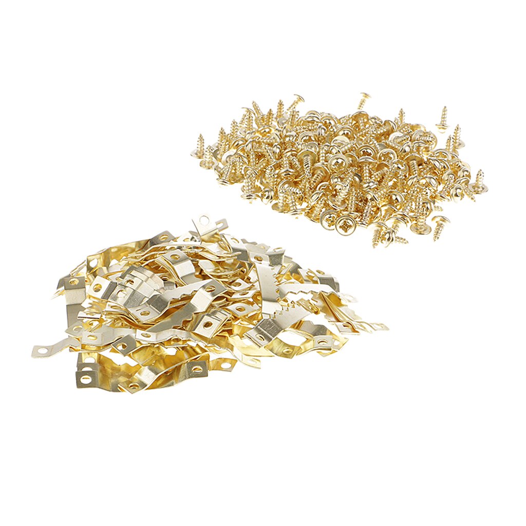 100 Set Golden Saw Tooth Hangers Hooks Fixings &amp; Screws For Photo Canvas Art
