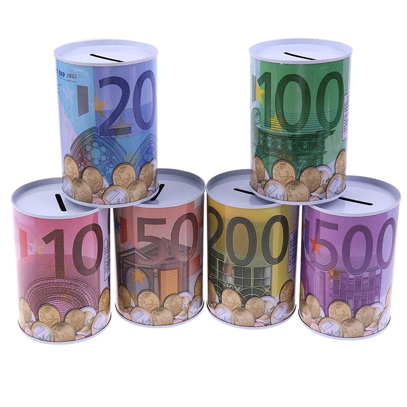 1Pc Euro Dollar Metalen Cilinder Spaarpot Besparing Spaarpot Woondecoratie: Default Title