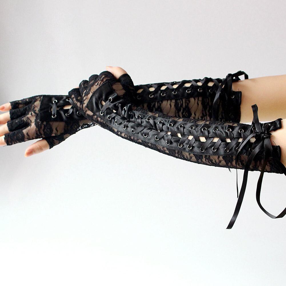 Retro Long Gloves Steampunk Gothic Cosplay Lace Corset Half-finger Gloves Ribbon Fishnet Mesh Wedding Prom Costume Accessory
