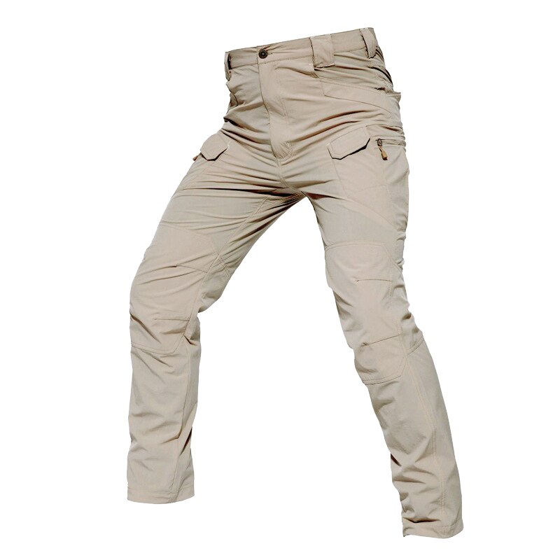 Bukser til mænd vandtætte vindtætte bukser udenfor sportsvandringsbukser arbejdsbukser med flere lommer: Khaki / M