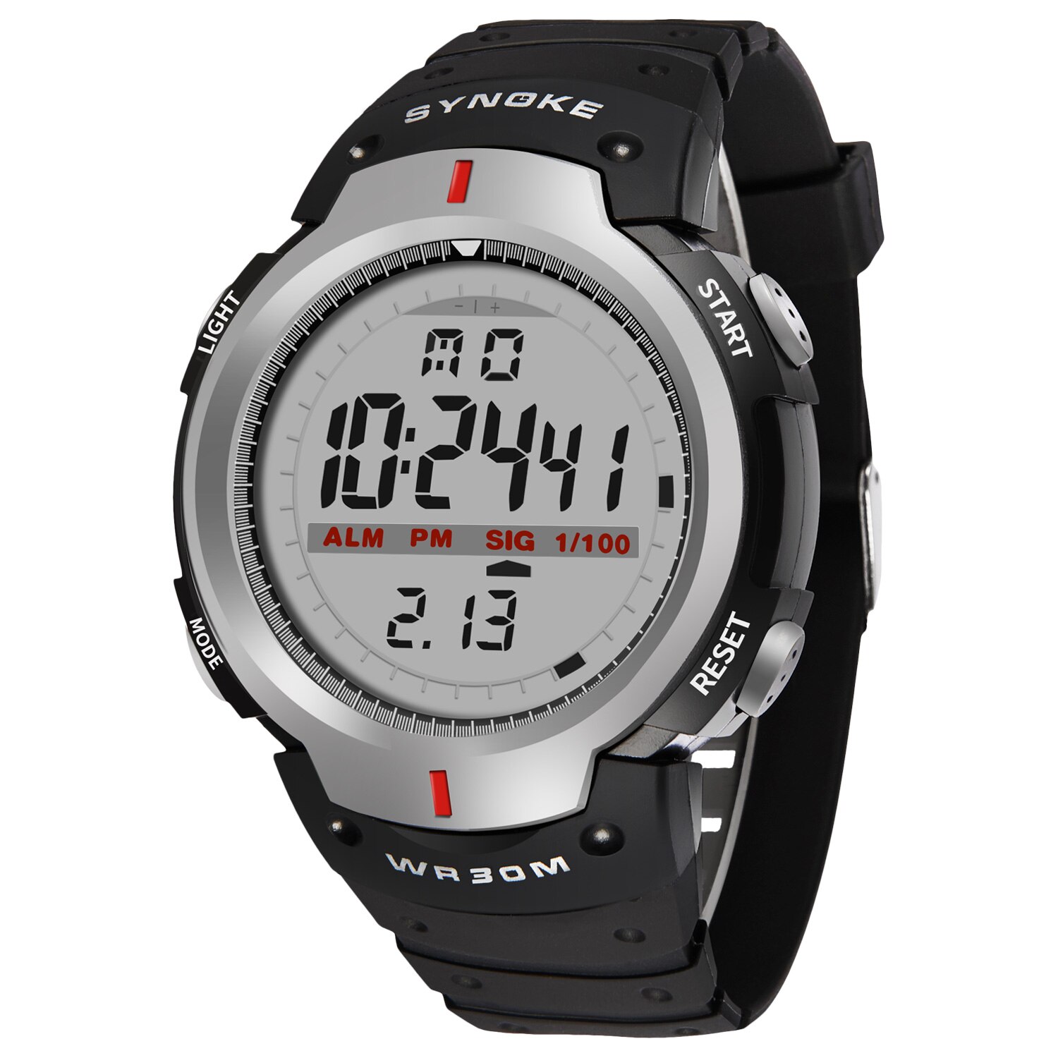 Synoke Mannen Digitale Horloge Led Display Leven Waterdichte Mannelijke Horloges Alarm Montre Homme Sport Klok Relojes Hombre: silver