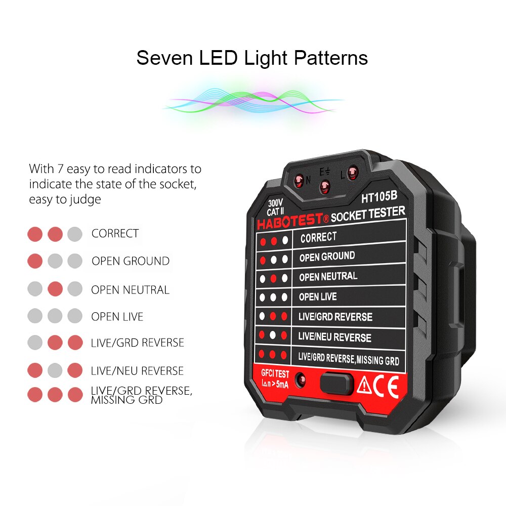 HABOTEST-probador de enchufe eléctrico HT105B avanzado RCD, detector de línea de circuito e interruptor de enchufe de pared para buscador, prueba de fugas eléctricas