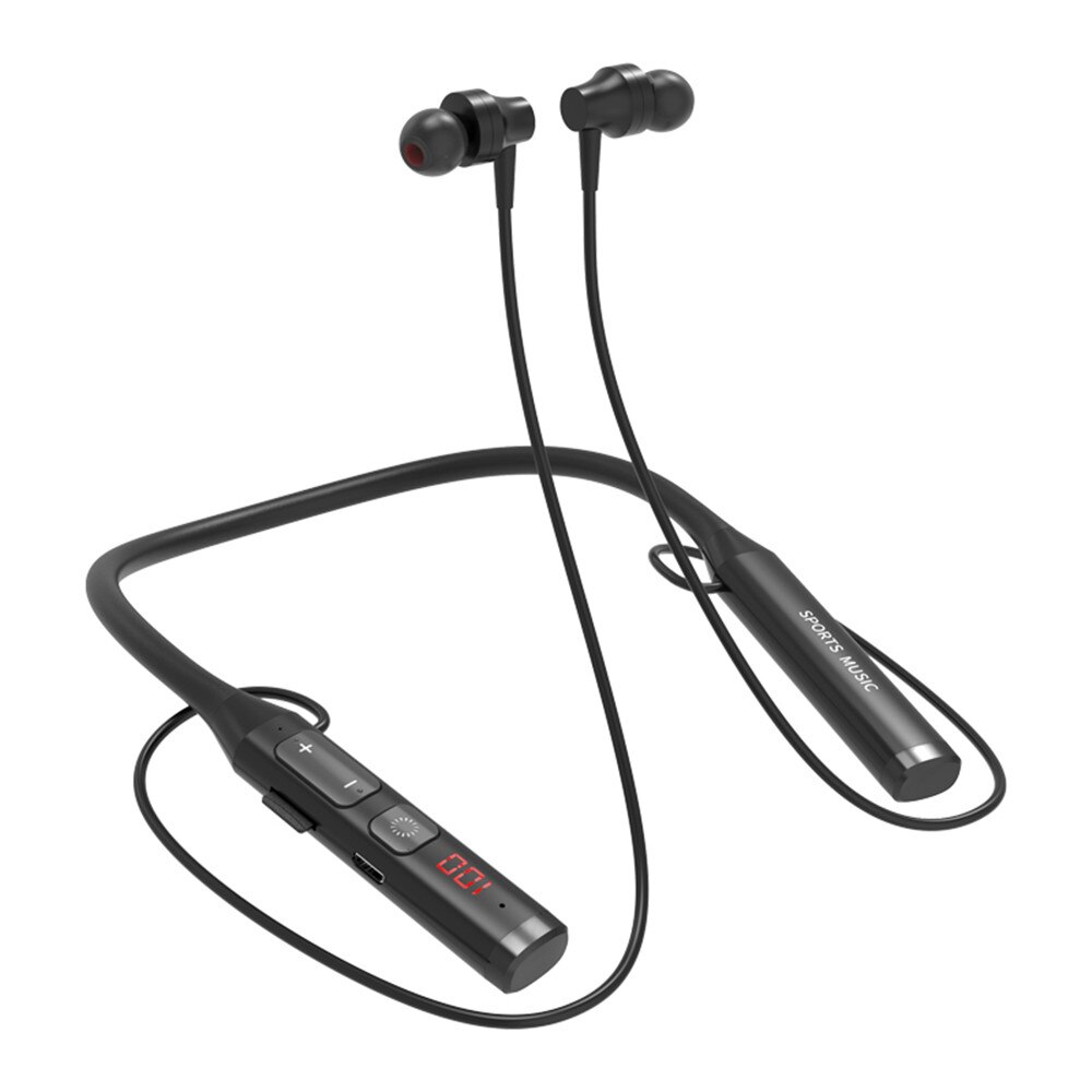 TONEMAC N18 Casque sans fil Bluetooth 5.2, tour de cou, léger, basses profondes, 20 heures d'autonomie, écouteurs magnétiques IPX6 avec microphone pour le sport, le cyclisme, la gym (noir