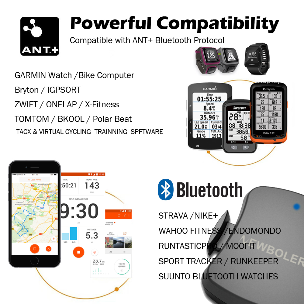 NEWBOLER Heart Rate Monitor Chest Strap Bluetooth 4.0 ANT Fitness Dual Mode Sensor Compatible Belt Wahoo Polar Garmin Bryton