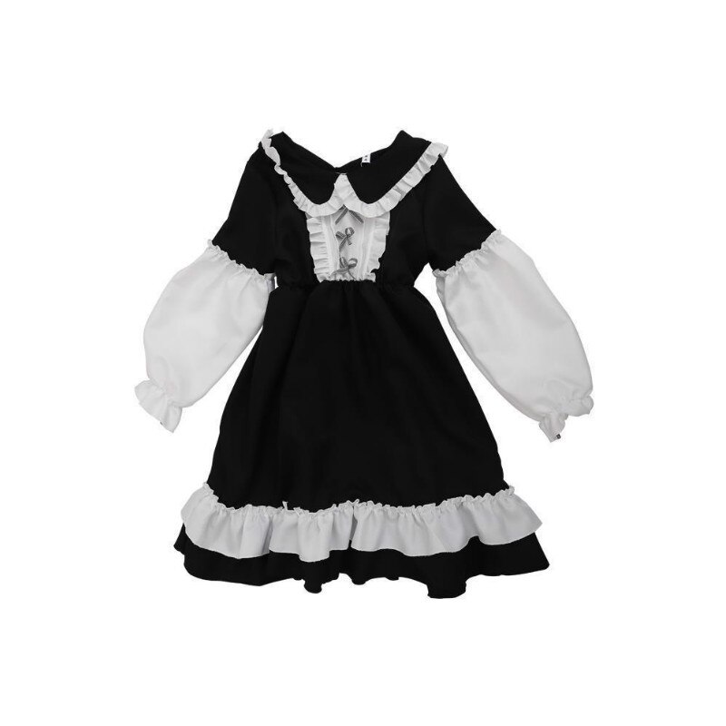 Japanese Lolita Dress Sweet Cute Kawaii Girls OP Princess Maid Vintage Ruffles Dress Women Gothic Long Sleeve Black Party Dress