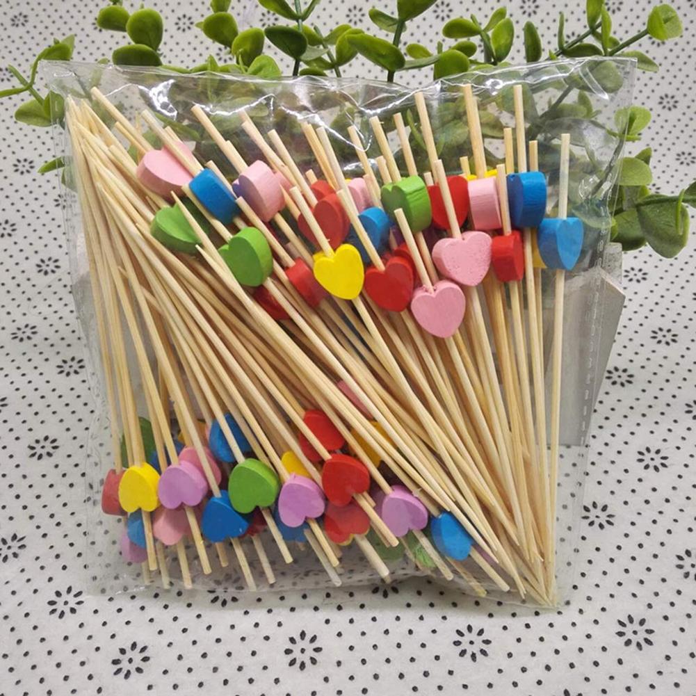 100 Stks/set Wegwerp Cocktail Picks Handgemaakte Bamboe Tandenstokers Vruchten Sticks Feestartikelen Cocktail Decoratie Bloem Picks