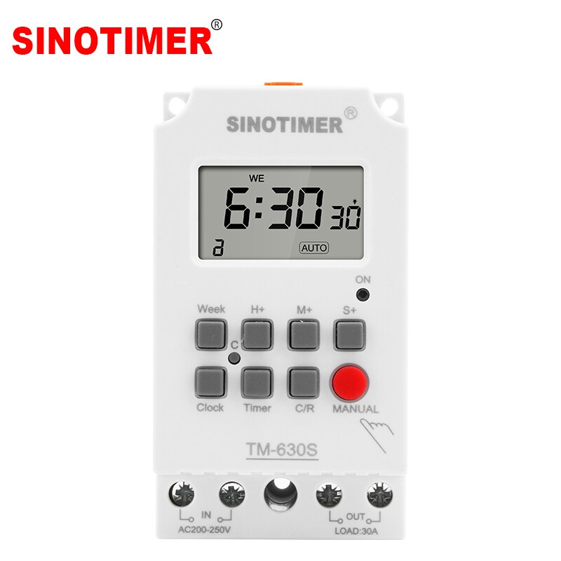 Minuterie numérique AC 220V DC 12V, deuxième réglage, 24 heures, 7 jours, relais temporisé Programmable hebdomadaire, sortie de tension, puissance de charge élevée 30A