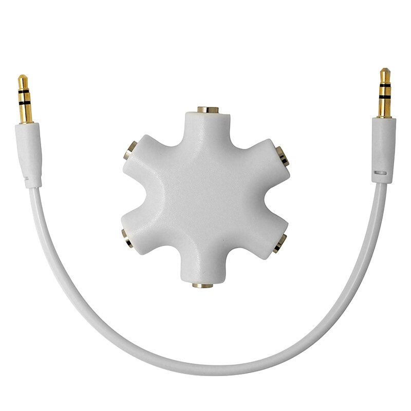3.5mm Stereo Headset Headphone Earphone Extension Audio Hub Splitter Adapter 1 Male to 2 3 4 5 Female Audio Cable: White