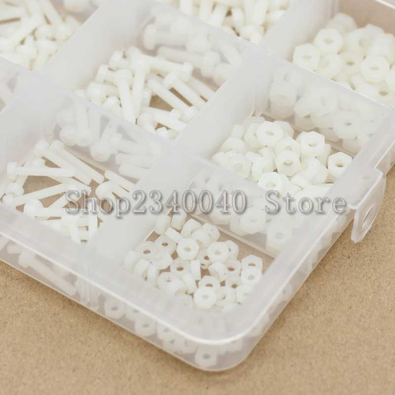 480pcs M2 M2.5 M3 Metric Threaded Black White Nylon Plastic Phillips Pan Head Cross Round Screw Bolt Hex Nuts length 6mm-12mm