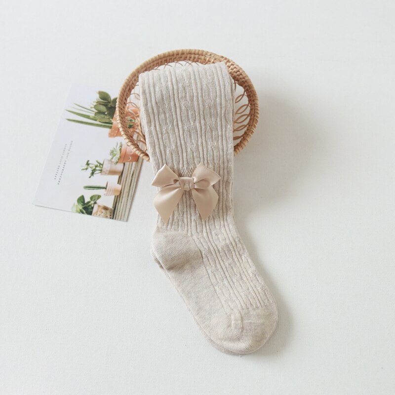 Kids Baby Meisjes Leuke Strik Panty Peuter Baby Kinderen Effen Panty Herfst Winter Leggings Kinderen Mooie Panty Voor 3-12Y: Beige / 5-8 Years