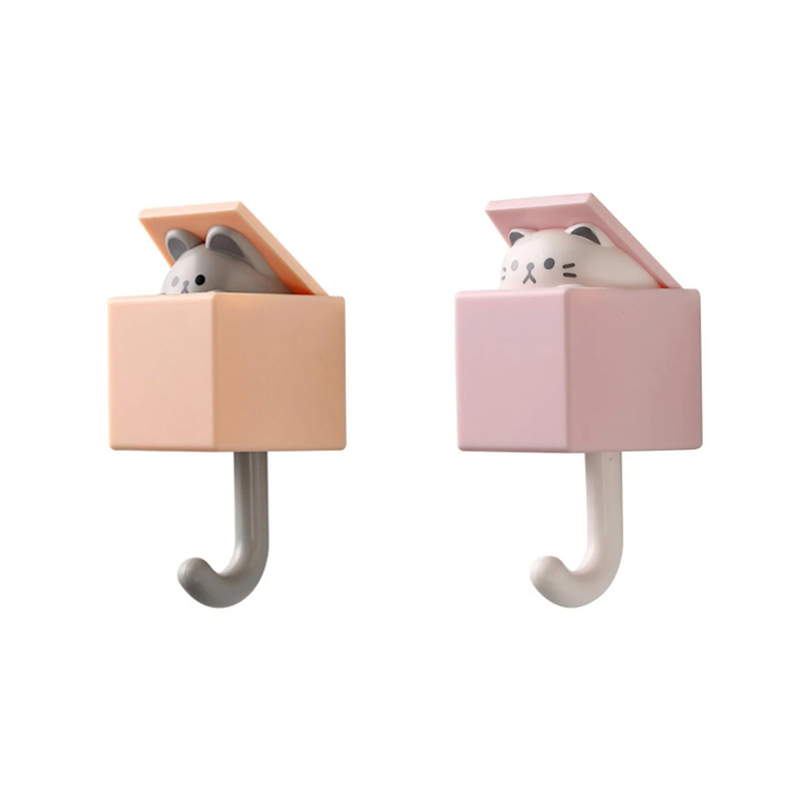 Cartoon Cat Hook Self Adhesive Dormitory Bedroom Door Hangers Hooks Key Umbrella Towel Cap Coat Rack Wall Animal Decoration Rack