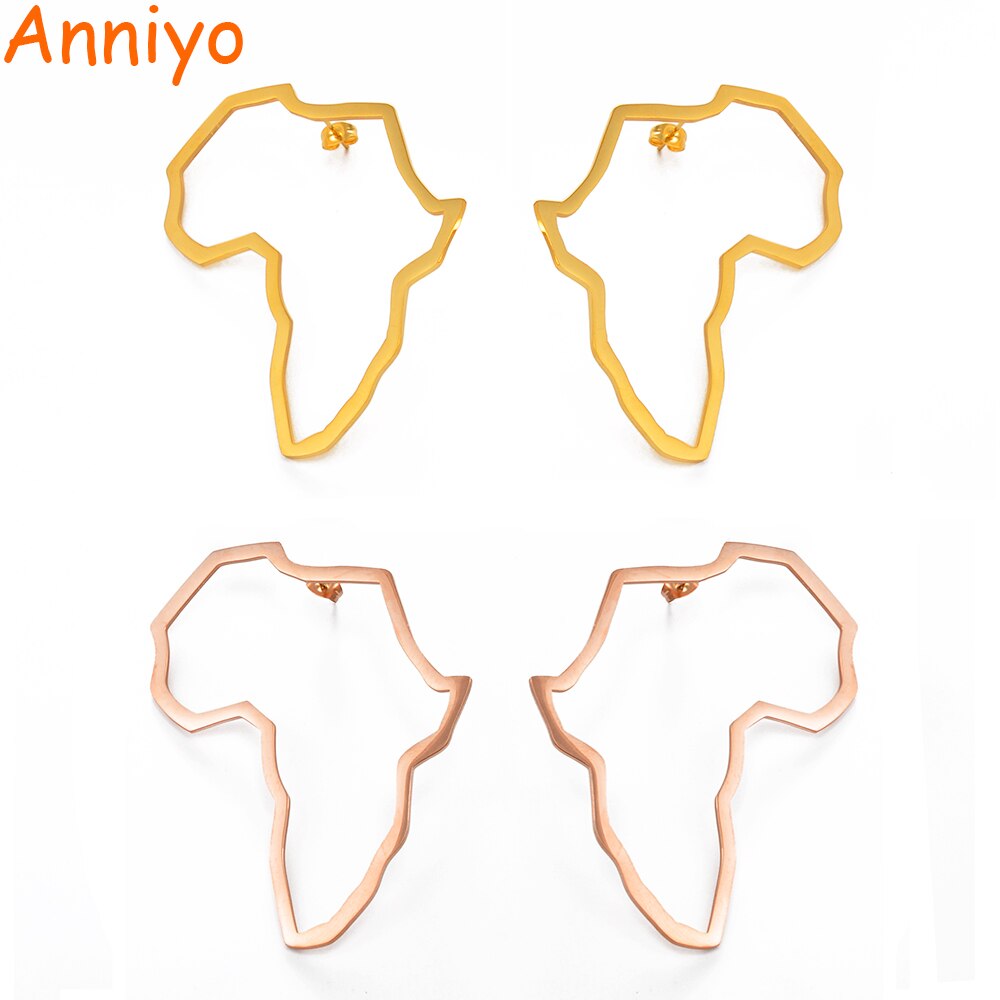 Anniyo Afrika Karte Übertreibung Größehe Ohrringe Zucht Frauen Silber Farbe/Gold/Rose Gold Afrikanischen Schmuck Übertrieben Ohrringe #158321