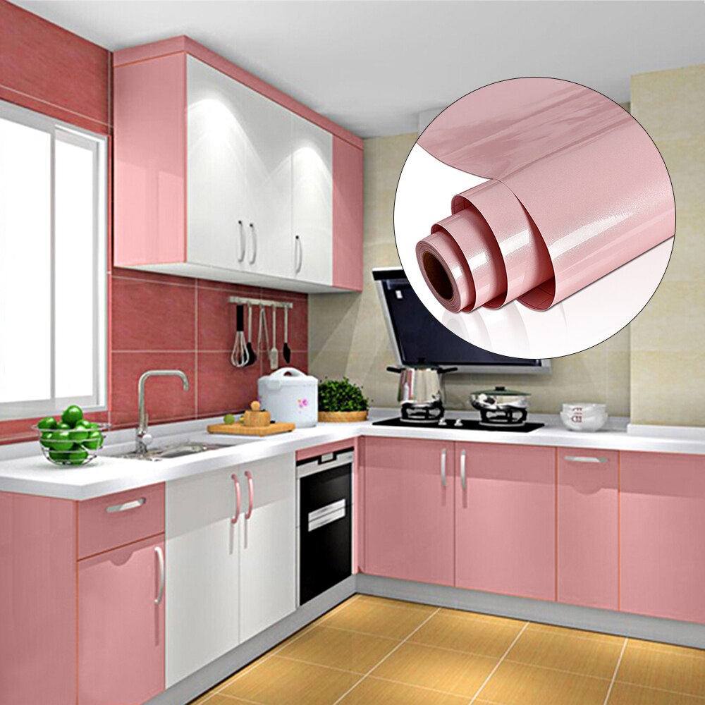 Vattentät självhäftande rumsdekoration tapet garderob köksskåp möbelrenovering väggdekaler 30cm bredd film: Rosa / 30cm x 5m