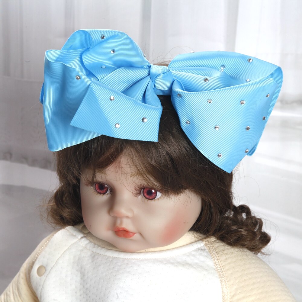 8inch large bows hair clips for Baby Girls Kids Soft Bows Rhinestone Knot Hair Bands Baby Hair Accessories Children Headwear: Champagne