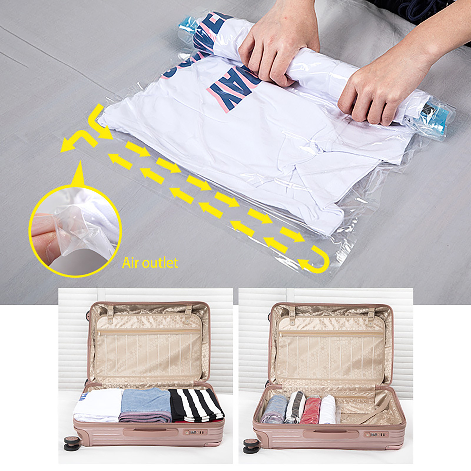Travel Space Saver Bags Reusable Vacuum Travel Storage Bag Roll-Up Compression Travel Compression Bags Storage Bags