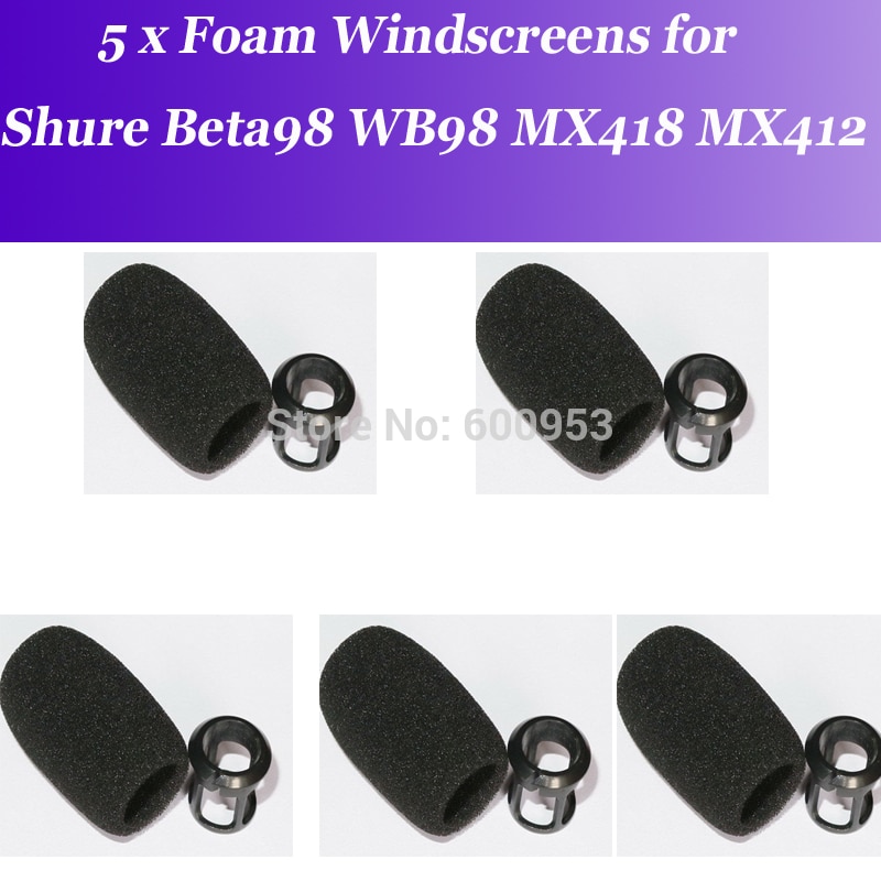 5 x Zwart Beta98 Schuim Voorruiten voor Shure Beta98 MX412 MX418 WB98 Conferentie Insturment Microfoon