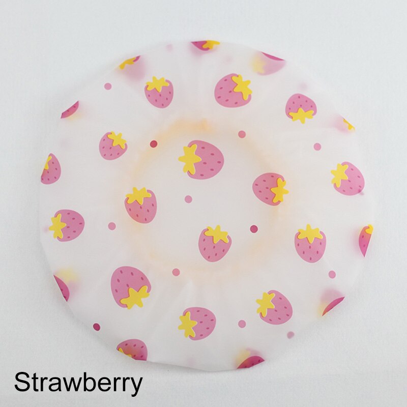 1 stk resuerbar brusebad hat tykkere badehætte vandtæt badeværelse tilbehør sødt mønster elastisk badehætte kvinder leverancer: Jordbær