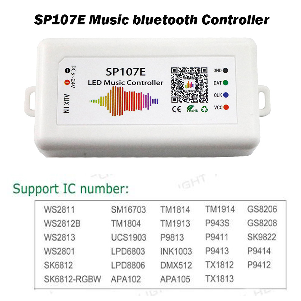 SP107E Bluetooth Led Muziek Controller Full Color Pixel Ic Spi Controller 5-24V Smartphone App Voor WS2812 WS2813 SK6812 Led Strip