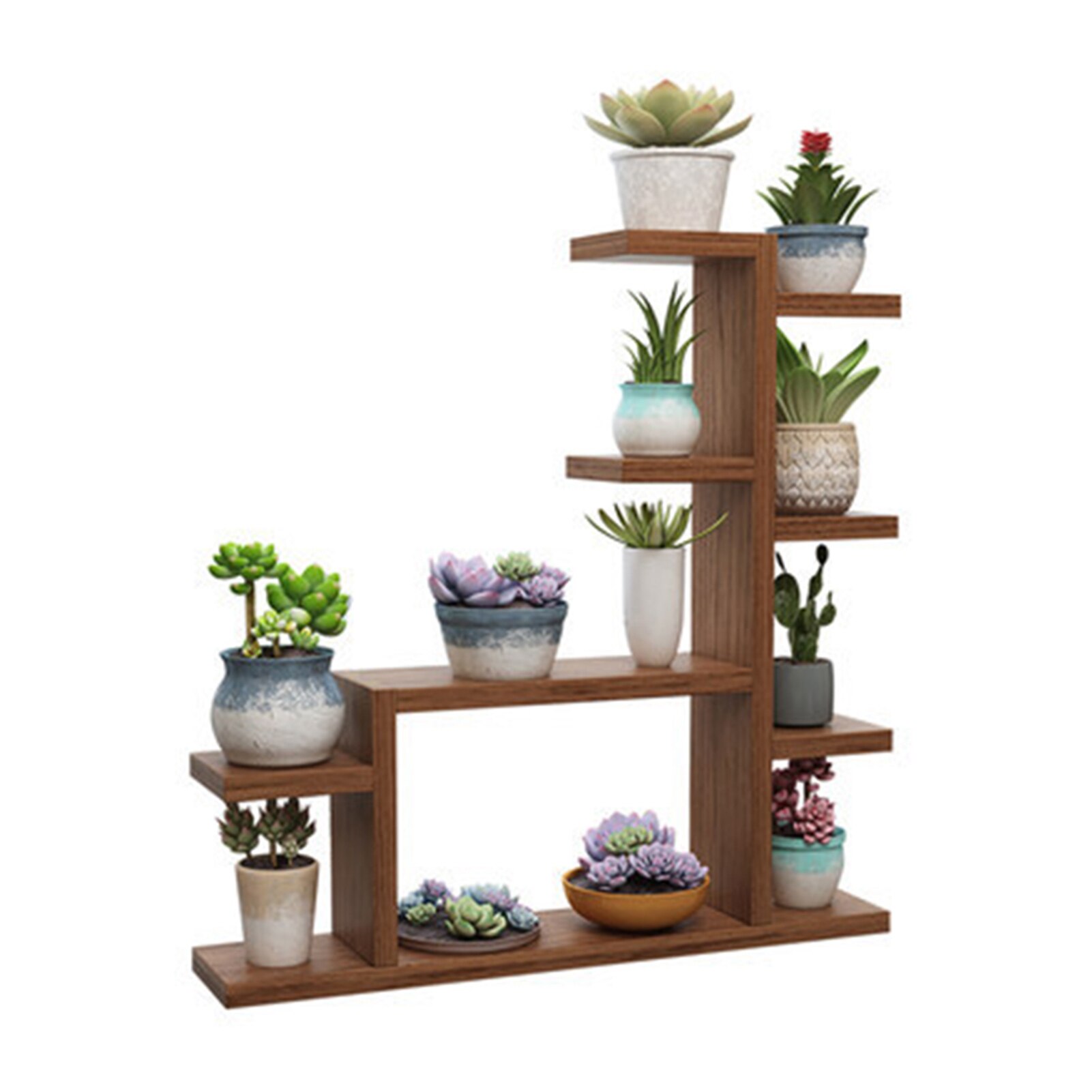 Multi Layers Balcony Free Standing Modern Desktop Garden Indoor Decoration Living Room Flower Holder Wood Plant Stand: Carbide D