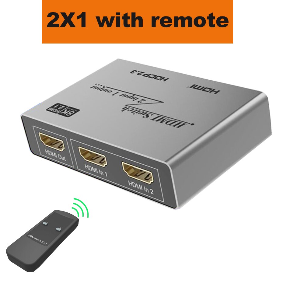 2-port HDMI 2.1 Switch 8k HDMI Switch 4K@120hz BI-direction HDMI 2.1 Splitter for PS4 PS5 pro 8K HDTV: 2X1 with remote