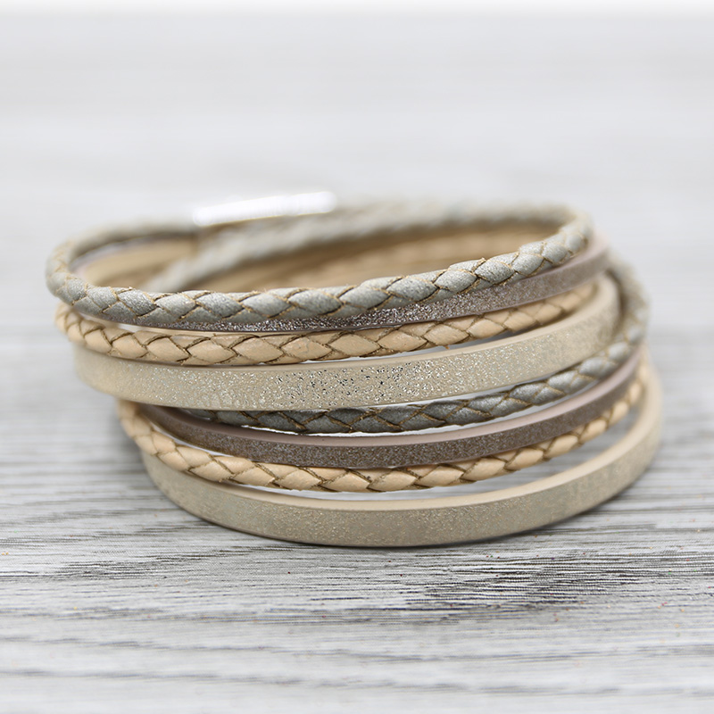 STRATHSPEY-Pulseras envolventes multicapa para mujer, pulsera de cuero con estampado de animales, brazalete Vintage de diamantes de imitación, joyería de cebra: Beige 41.5