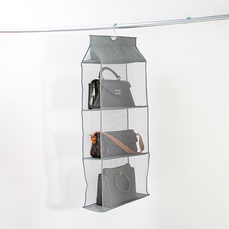 Handtas Opslag Opknoping Tas Garderobe Opknoping Stofdicht Opbergtas Opknoping Zak Drie-Dimensionale Mesh Multilayer Opbergtas: grey  3