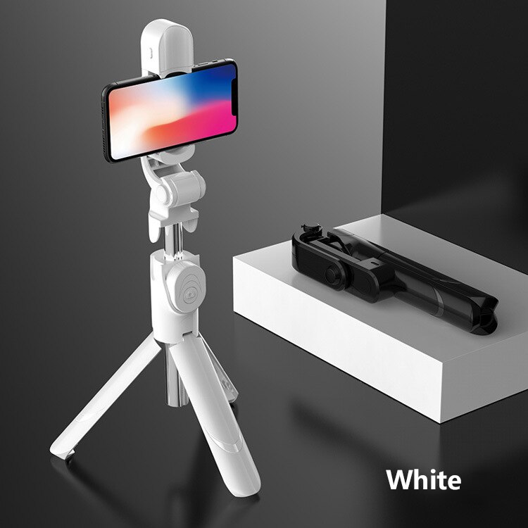 Trådløs bluetooth selfie stick 3 in 1 fjernbetjening udløser selfie stick stativ selfie stick til alle mobiltelefoner: Hvid