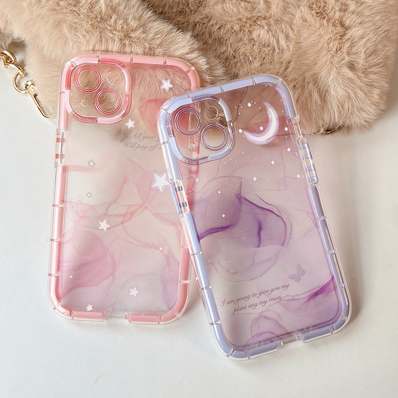 Funda de parachoques luminosa de cielo estrellado de sueño púrpura rosa para iPhone 11 12 13 14 15 Pro Max XS XR X 14 Plus cubierta transparente a prueba de golpes
