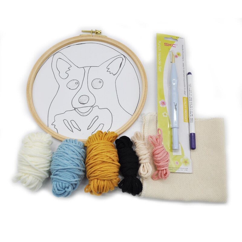 corgi slag nål startpakke tegneserie broderi håndarbeid ull arbeid håndlagde sysett håndverk valp