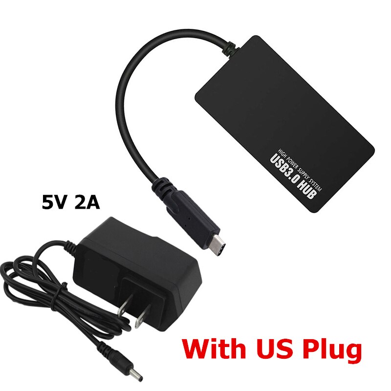 USB-C HUB 3.0 4 Poorten OTG USB 3.0 HUB EU/AU/US/UK DC 5 V Power adapter Type C Splitter Voor Macbook Xiaomi Laptop Accessoires: With US Adapter