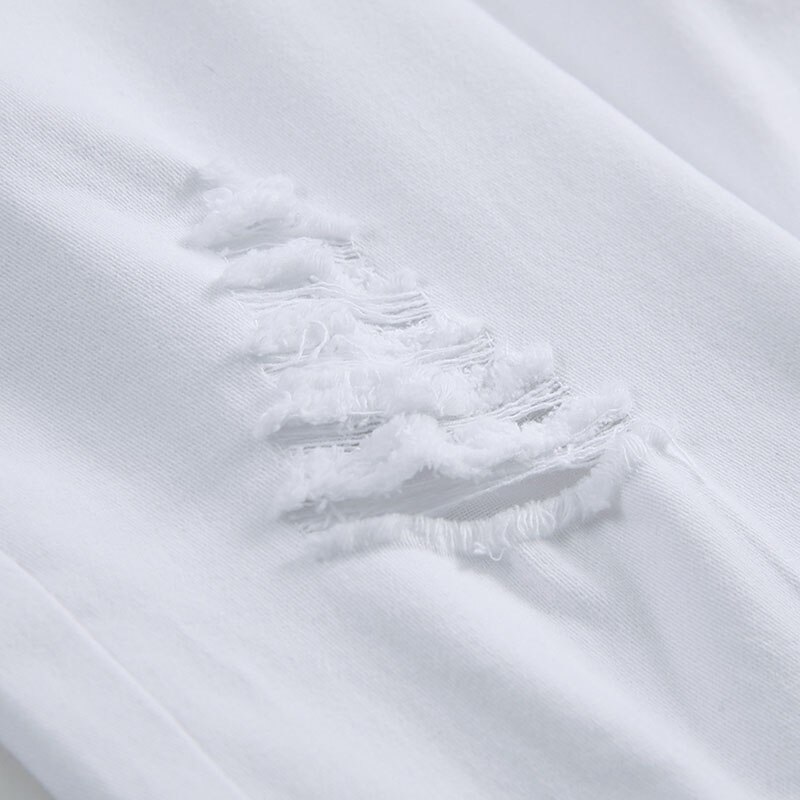 Pantalones vaqueros rasgados para hombre, Jeans rasgados con agujeros rotos, petos pequeños, ajustados, de , con cremallera, color blanco