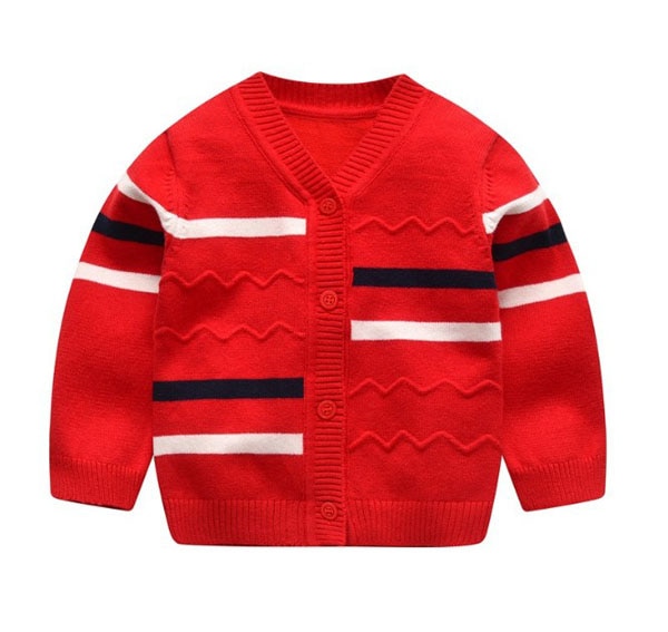 Baby sweater dreng v-hals enkelt-breasted sweater frakke 0-24m: Rød / 24m