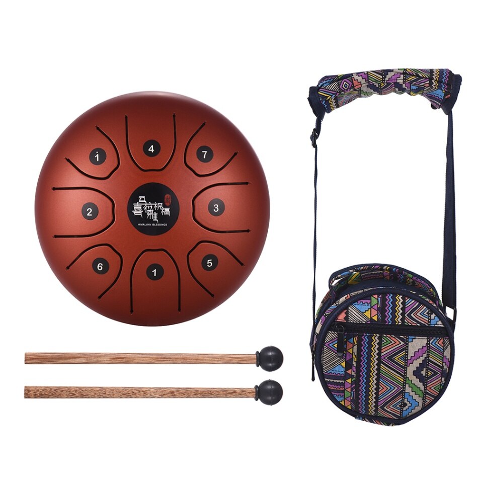 Tambor de lengua de 5,5 pulgadas tambor de lengua de acero de 8 tonos tambor de mano de instrumento de percusión C clave con bolsa de transporte de mazos de tambor: Orange