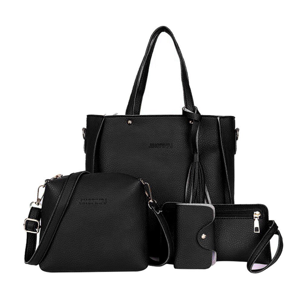 Women Handbags Top Handle Satchel Purse Shoulder Bag Set 4pcs: Black