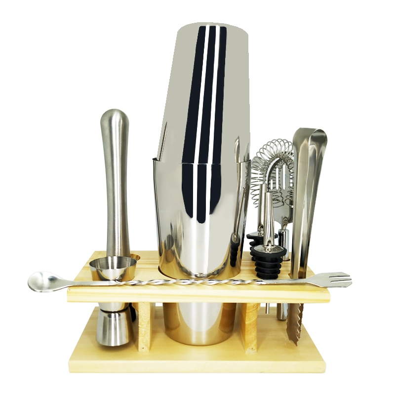 Kit de Bar 2-10 pièces | Ensemble d'outils de Bar avec support en bois , ensemble de secoueurs à Cocktail professionnels et outils de Bar