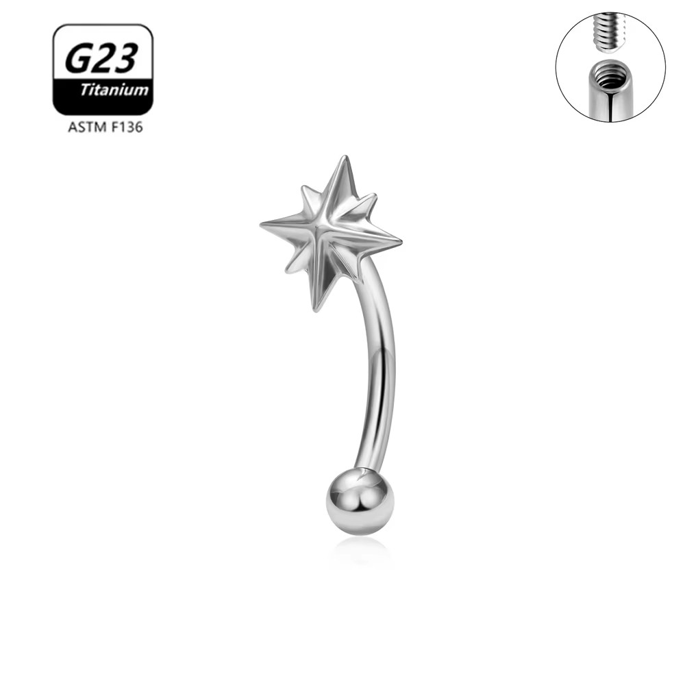 G23 Titanium ASTM-F136 interne draad Wenkbrauw Piercings Lichaam Sieraden Voor Vrouwen zirkoon Oorbel Ster Bloem Hart: green / Goud-kleur