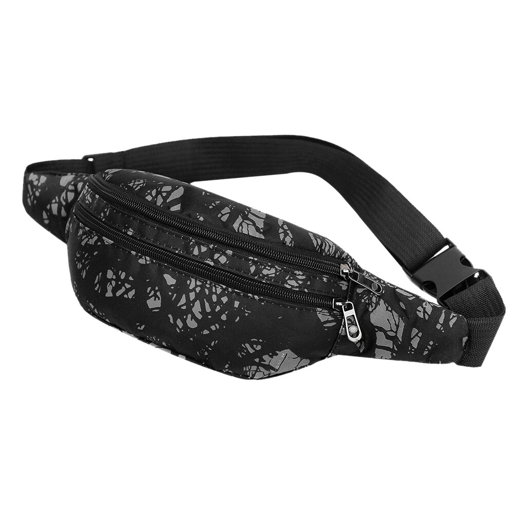 Casual Gedrukt Taille Tas Rits Fanny Dames Vrouwen Nylon Casual Elegante Lichtgewicht Dagelijks Pack Straat Borst Belt Pouch: Black