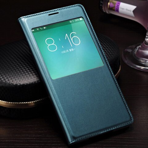 Flip Cover Leather Phone Case Voor Samsung Galaxy S5 S 5 Galaxys5 Samsungs5 SV I9600 SM G900 G900F G900FD SM-G900F smart View: Dark green