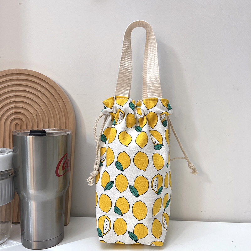 Draagbare Canvas Isolator Hoes Tas Thermoszak Cartoon Foto 'S Sluiting Trekkoord Opbergtas Vacuüm Cup Set: plum