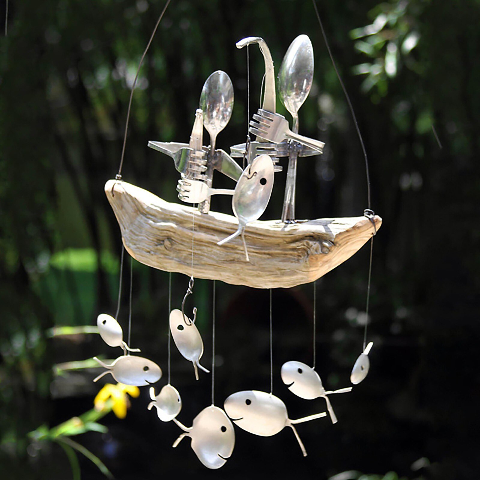 Garden Decoration Outdoor Fishing Man Spoon Fish Sculpture Wind Chime Boat Fishing jardin decoration exterieure Garden Decor