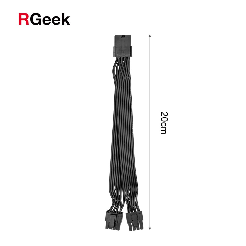 RGEEK Graphics Card 8 Pin Female to 2 Dual 8 (6+2) Pin PCIE Adapter Power Supply Cable 20cm