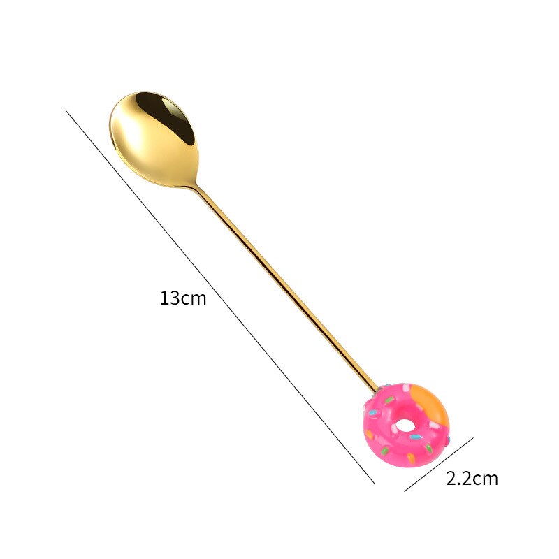 Donut Fork Spoon Stainless Steel Doughnut Dessert Fruit Forks Honey Coffee Stirring Spoon Baby Kid Cutlery Dinnerware Accessorie: G