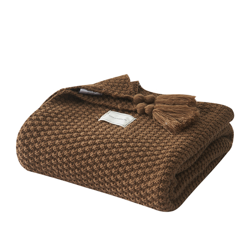 Draad Deken Met Kwastje Effen Beige Grijs Koffie Gooi Deken Voor Bed Sofa Thuis Textiel Mode Cape 130X170cm Gebreide Tapijt: Dark brown