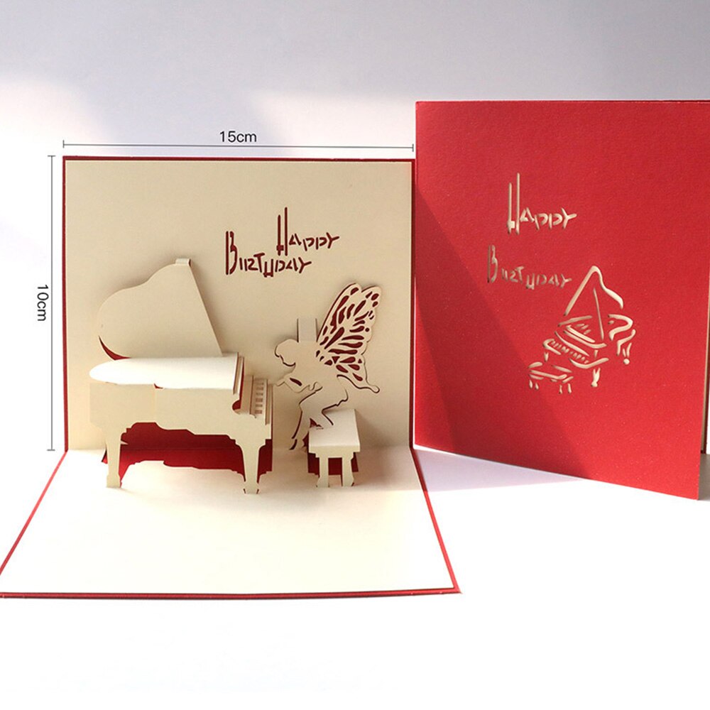 2 pièces rouge 3D Up carte de voeux musique Piano motif papier sculpture carte de voeux romantique noël anniversaire Aniversary cartes